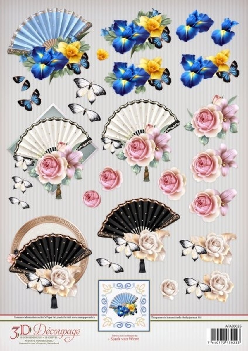 Anns Paper Art 3D Decoupage Vel - Bloemachtige Fans